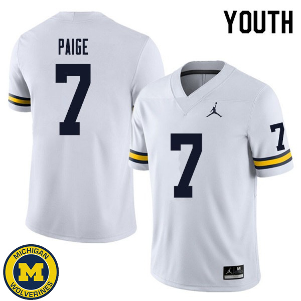 Youth University of Michigan #7 Makari Paige White Football Jersey